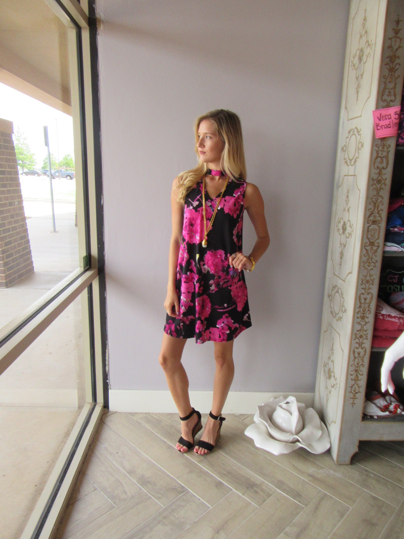 ETERNAL Floral Cutout MockNeck StretchKnit Swing Dress