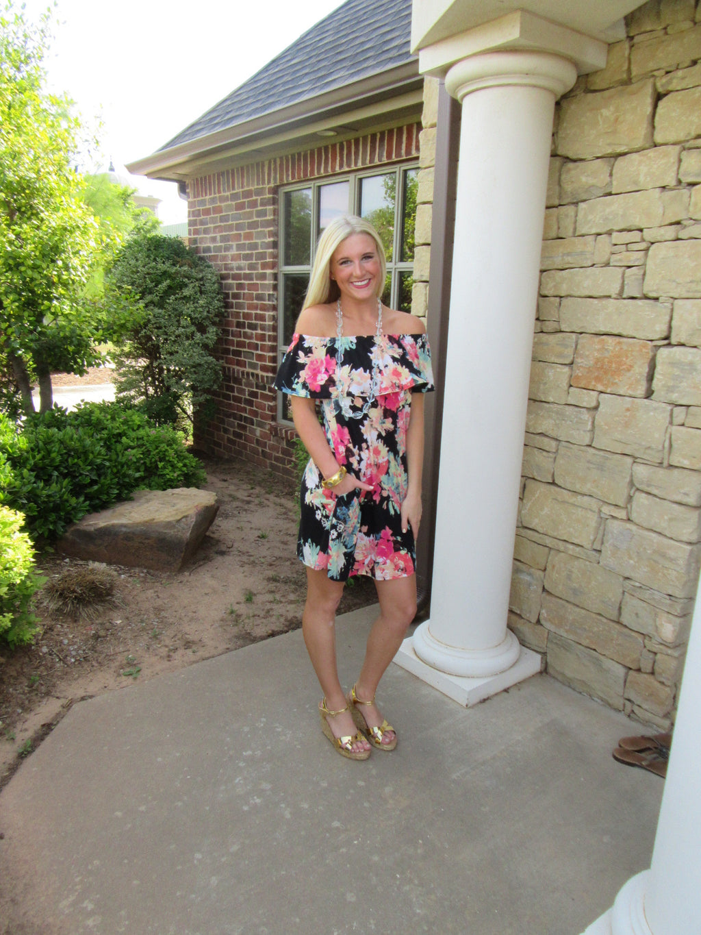 SECRET GARDEN Floral Ruffled OffShoulder Jersey Knit Dress