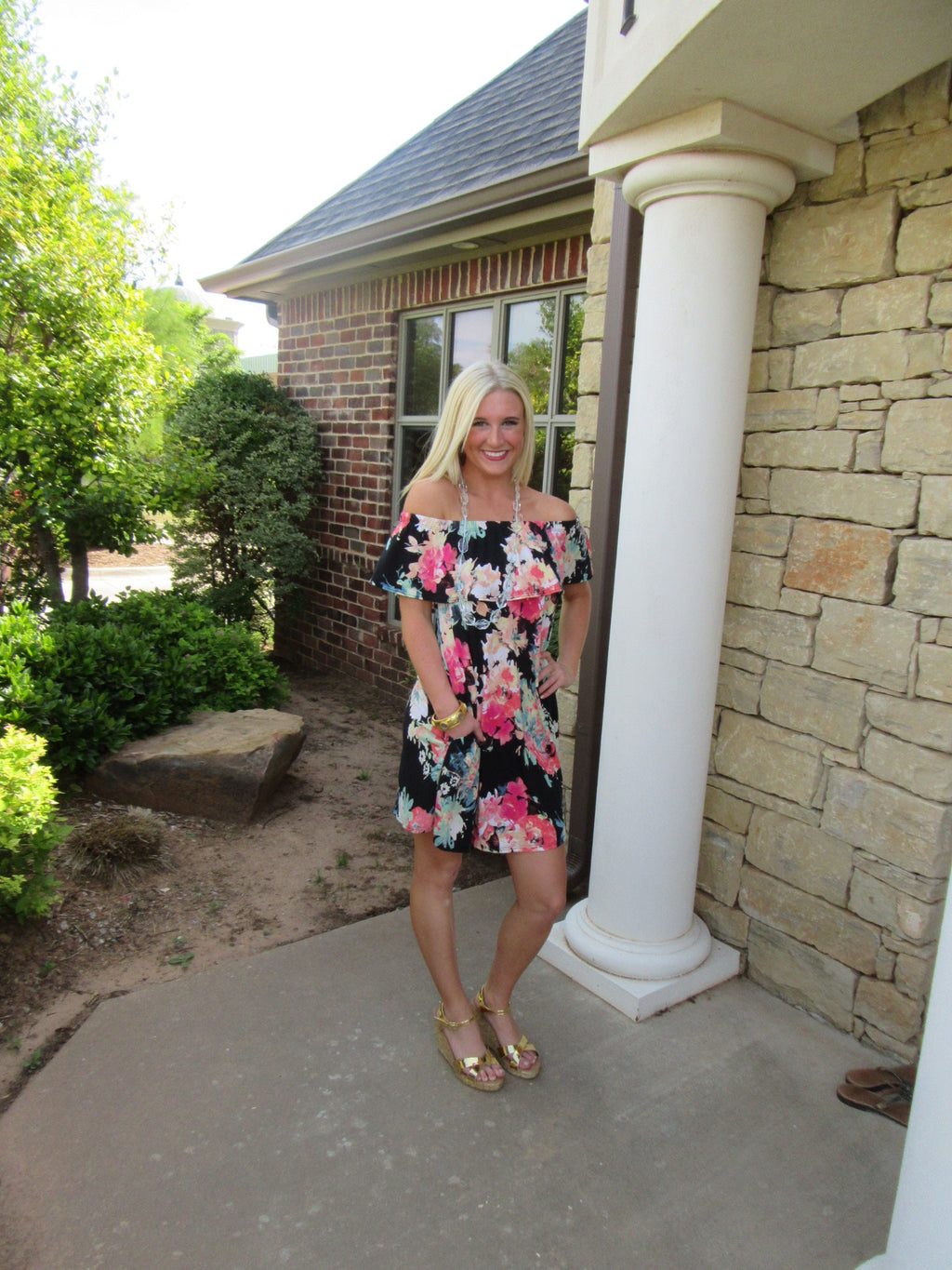 SECRET GARDEN Floral Ruffled OffShoulder Jersey Knit Dress