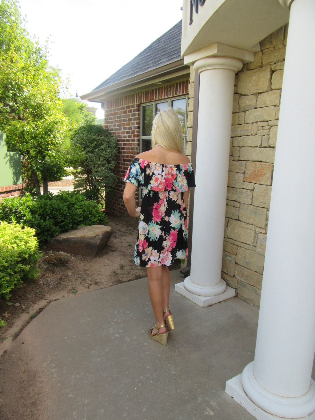 SECRET GARDEN Floral Ruffled OffShoulder Jersey Knit Dress