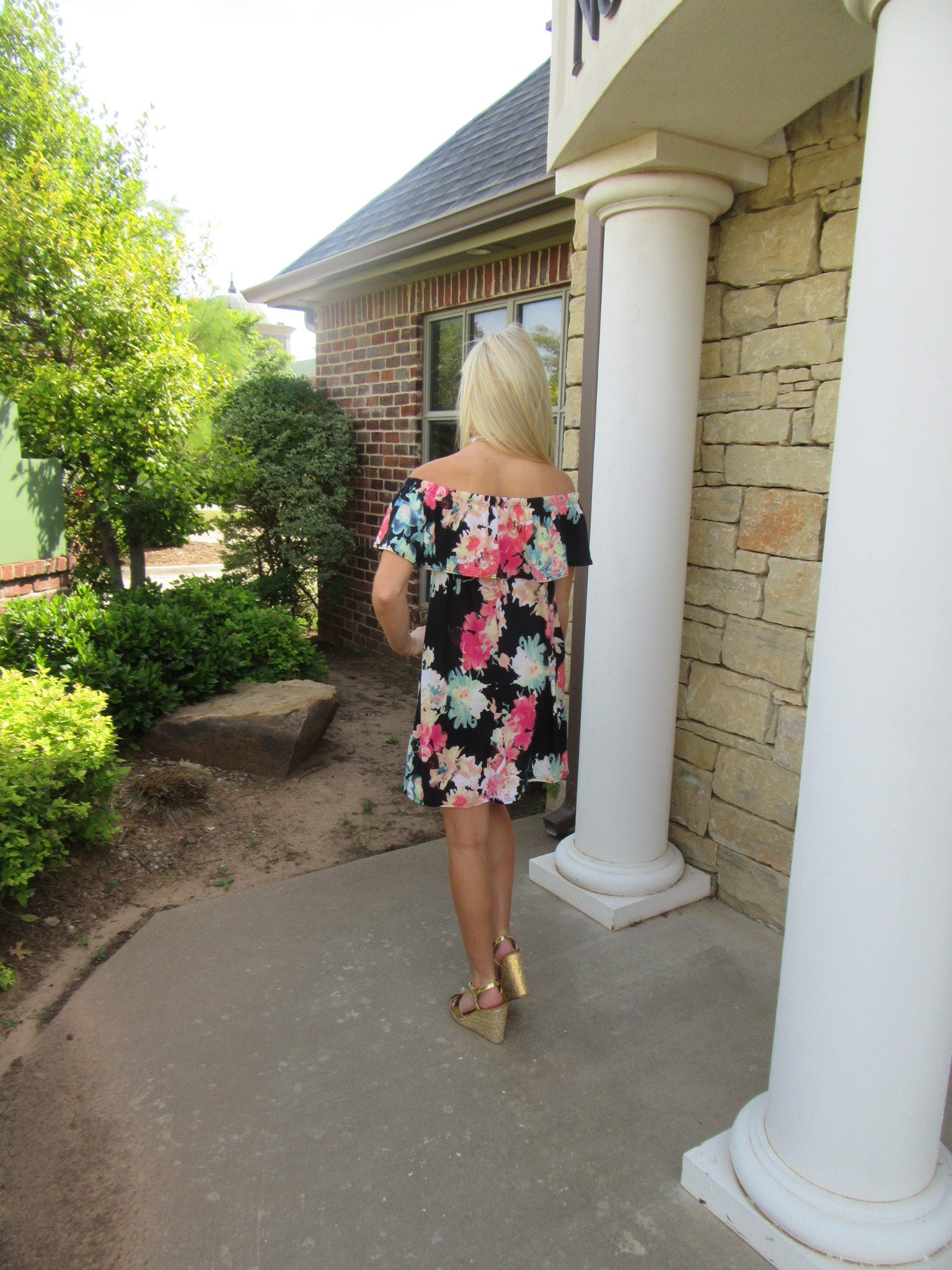 SECRET GARDEN Floral Ruffled OffShoulder Jersey Knit Dress