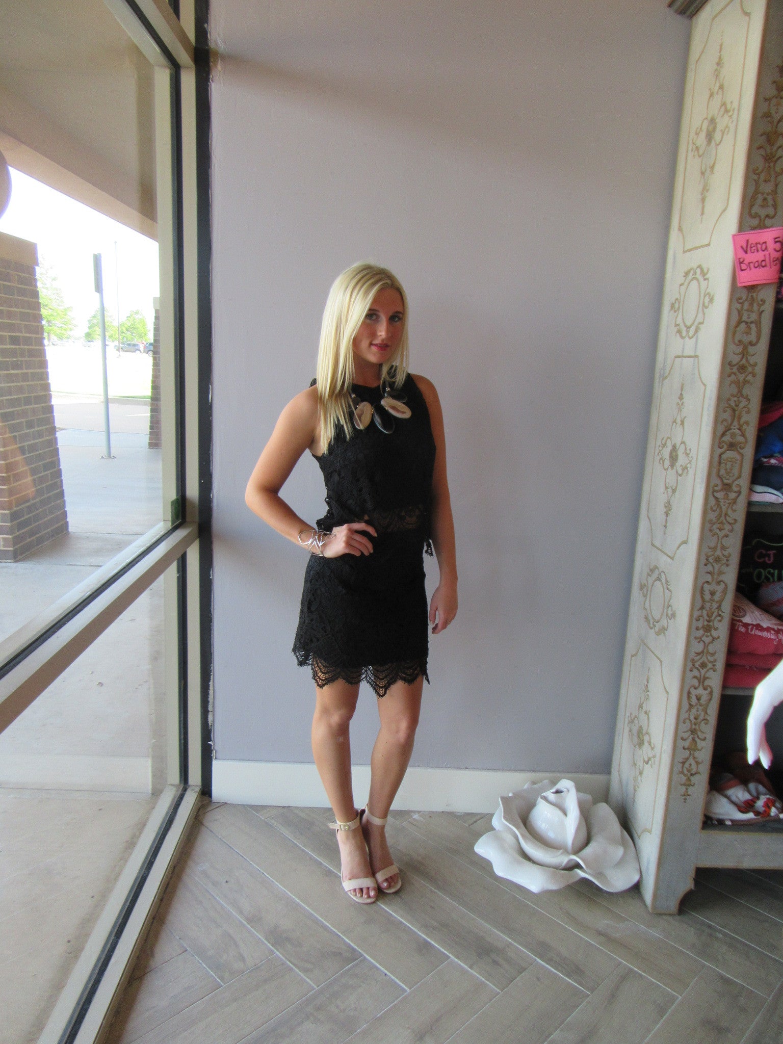 BELIEVER 2pc Battenburg Lace Crop Top/Skirt Set