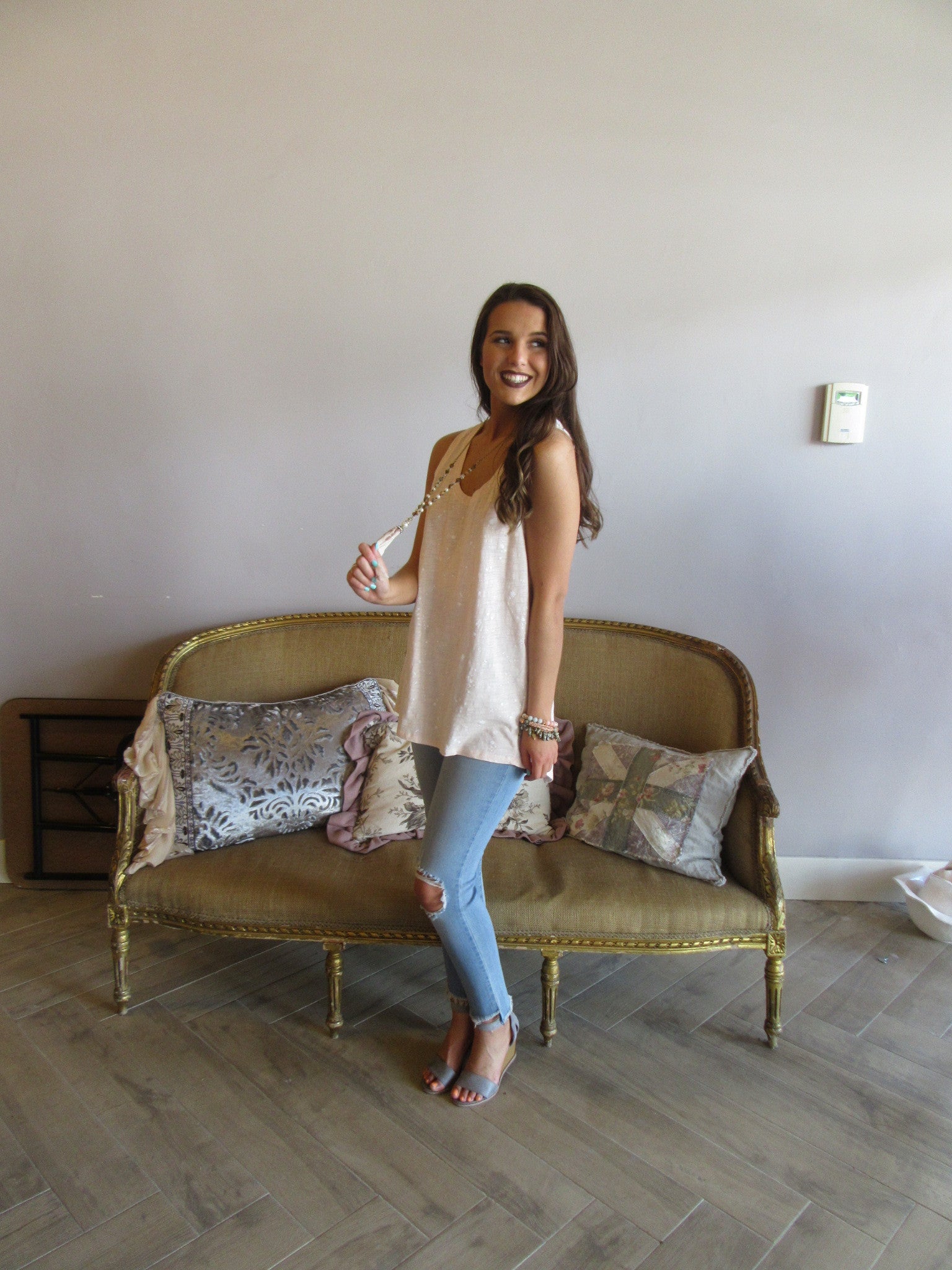 BOBI PaintSplatter WARFARE SplitBack Slub Jersey Tank Top