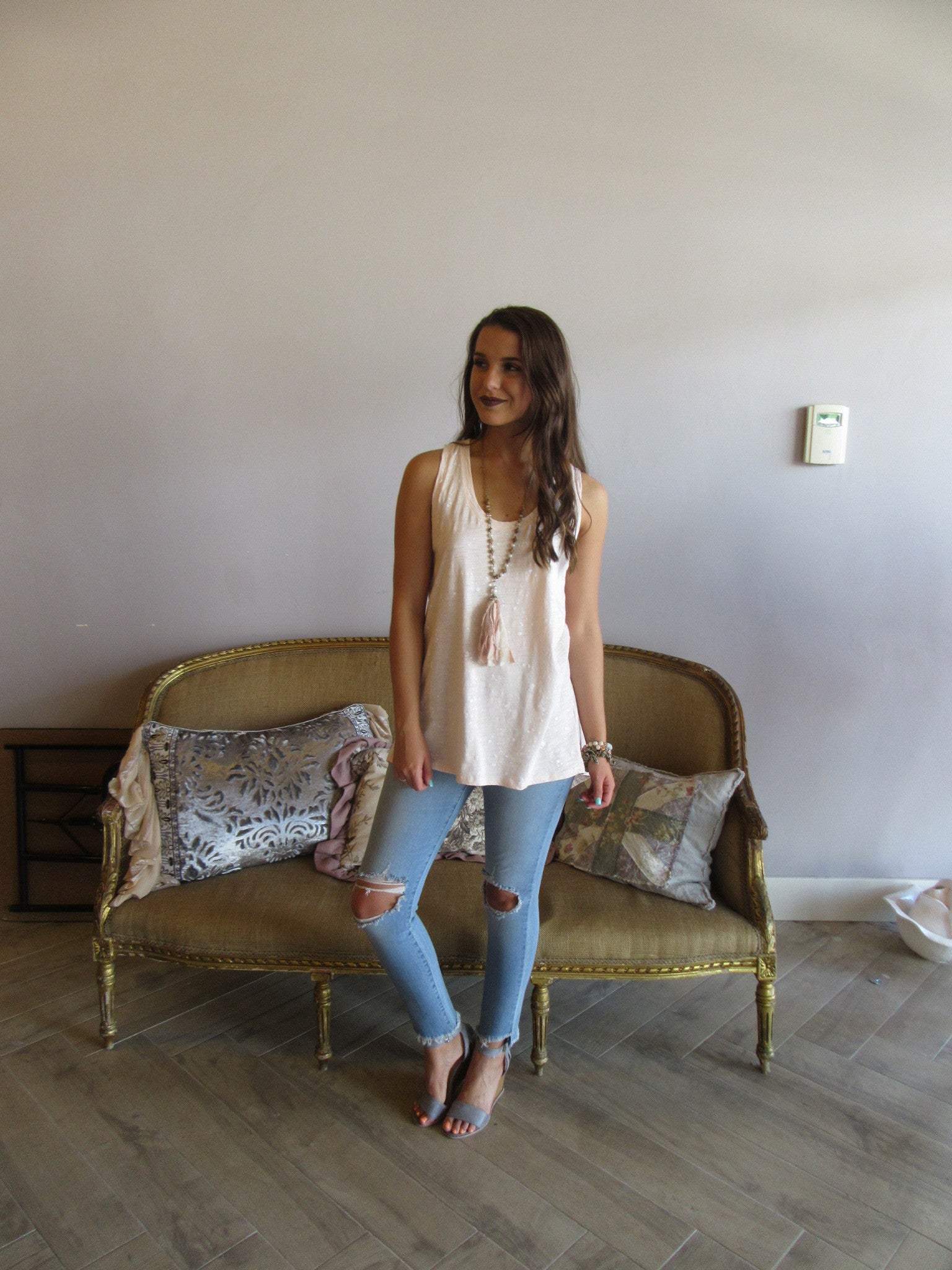 BOBI PaintSplatter WARFARE SplitBack Slub Jersey Tank Top