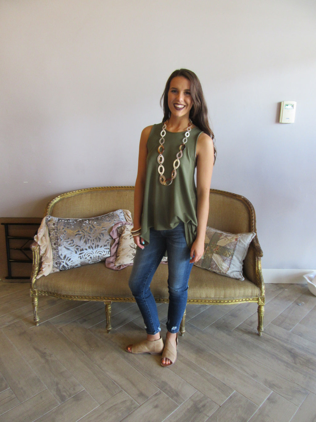 BOBI TerryKnit HUNTRESS LaceUp Back Asymmetric Tank Top