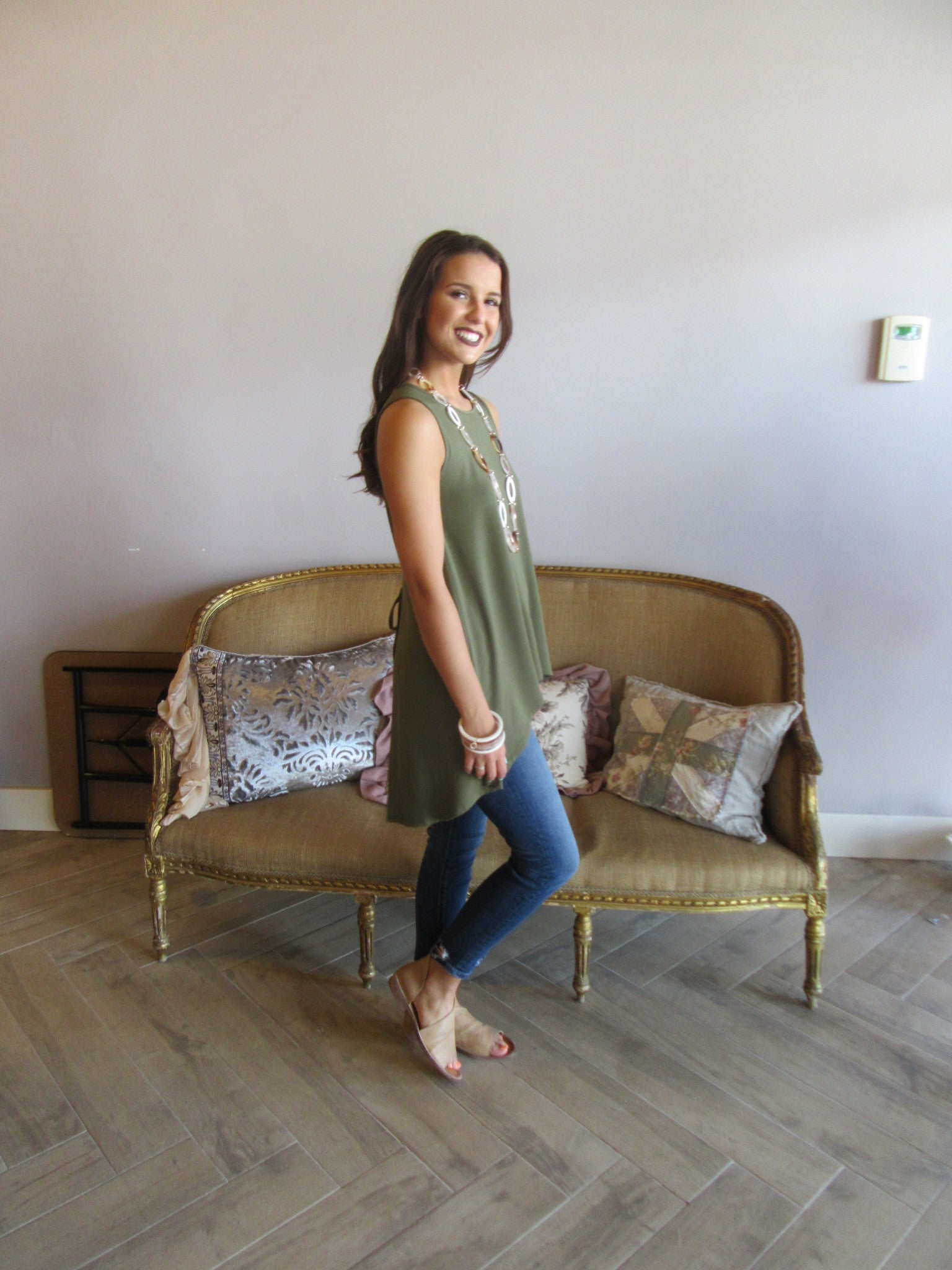 BOBI TerryKnit HUNTRESS LaceUp Back Asymmetric Tank Top