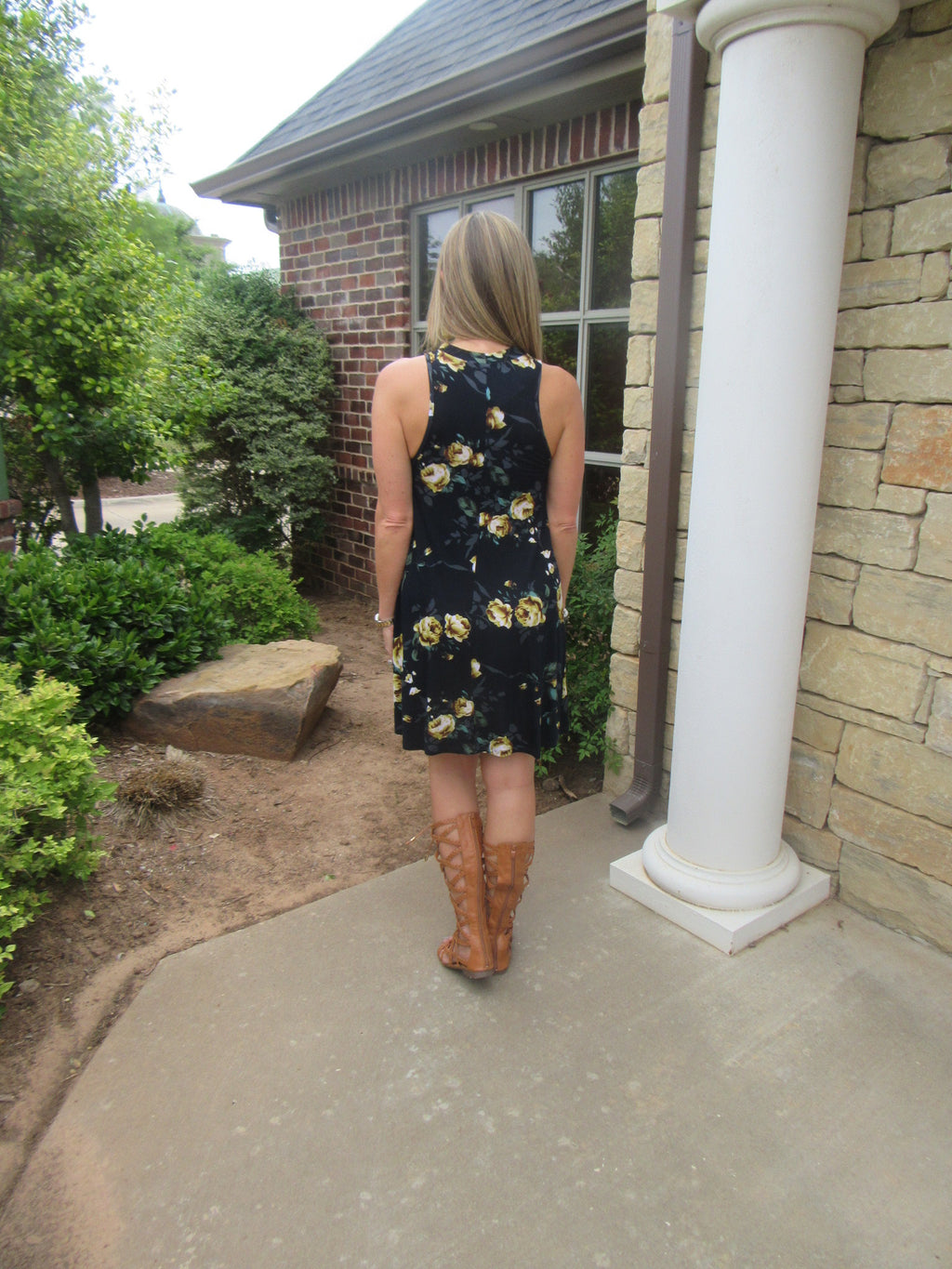 ENCHANTMENT Floral X-Front HiNeck Jersey Dress