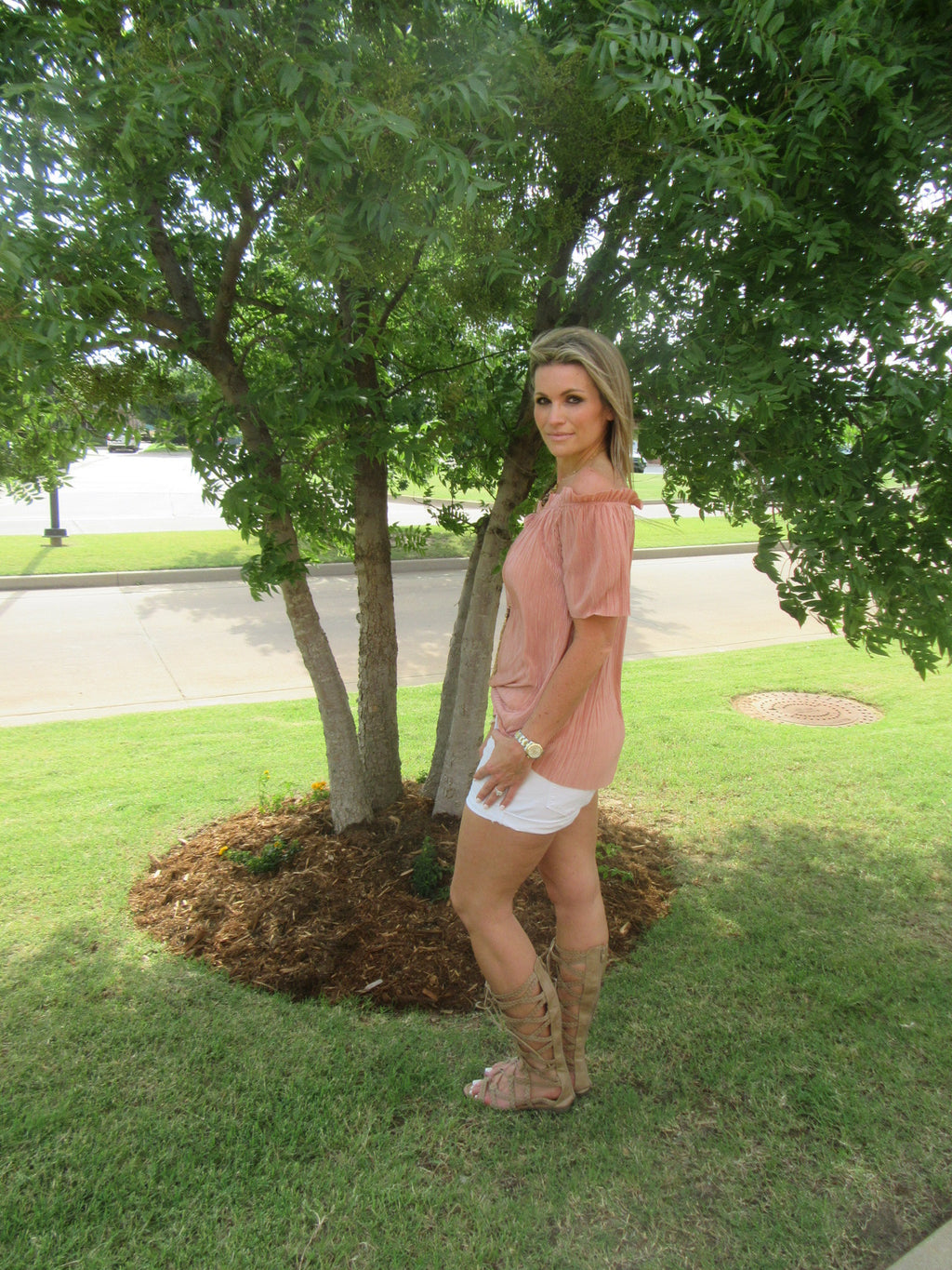 CASTLEROCK Pleated Satin OffShoulder Top