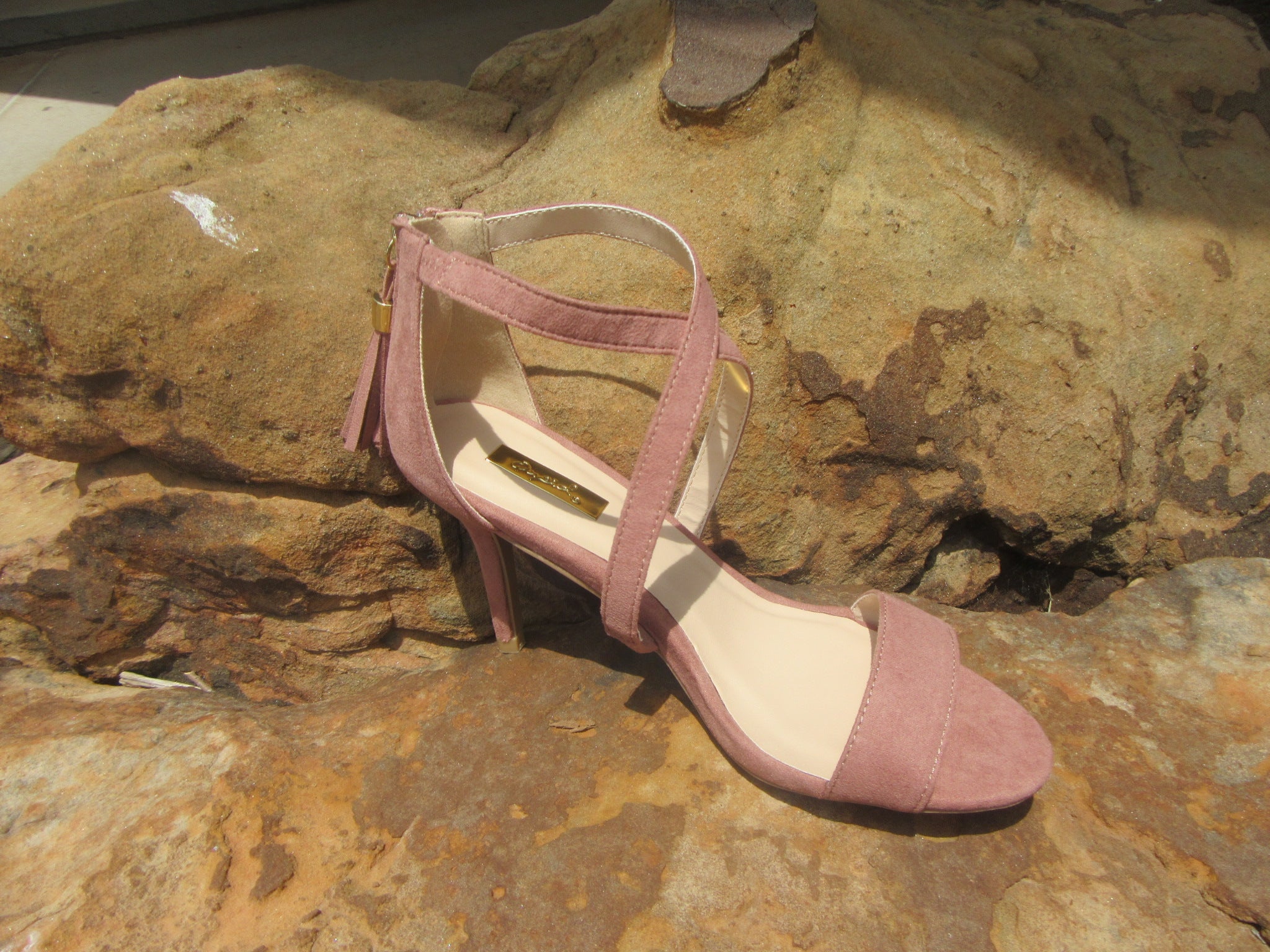 Mauve NOCTIS Crossover Strap KittenHeel Sandal Shoe