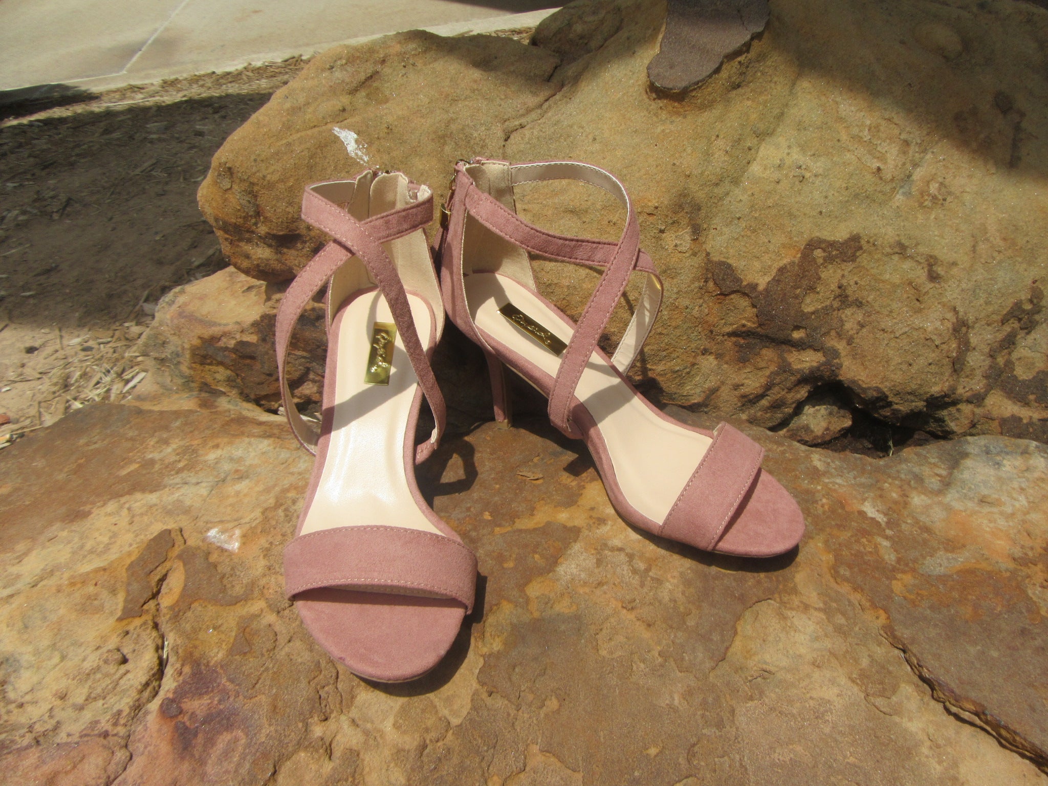 Mauve NOCTIS Crossover Strap KittenHeel Sandal Shoe