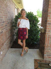 LENOX Embroidered Floral Pencil Skirt