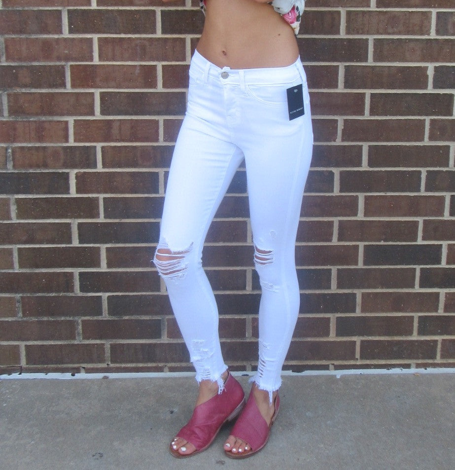 FLYING MONKEY HiRise OPTIC WHITE Distressed Ankle Skinny Jean