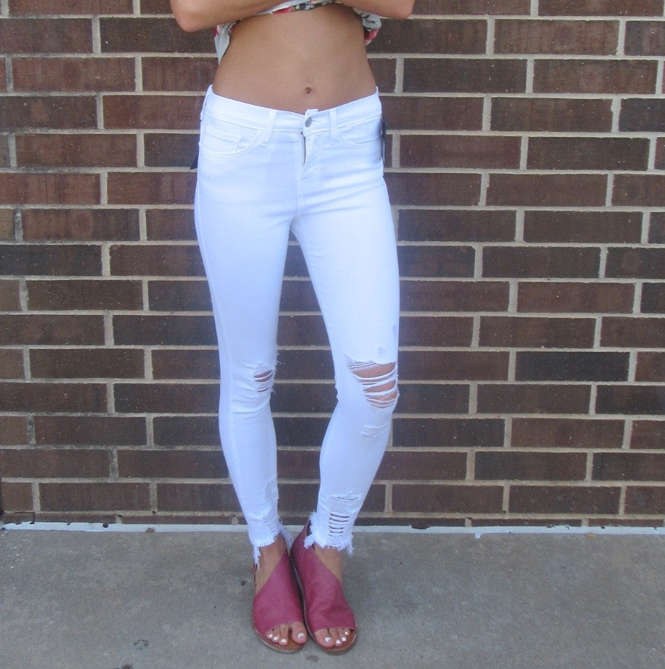 FLYING MONKEY HiRise OPTIC WHITE Distressed Ankle Skinny Jean