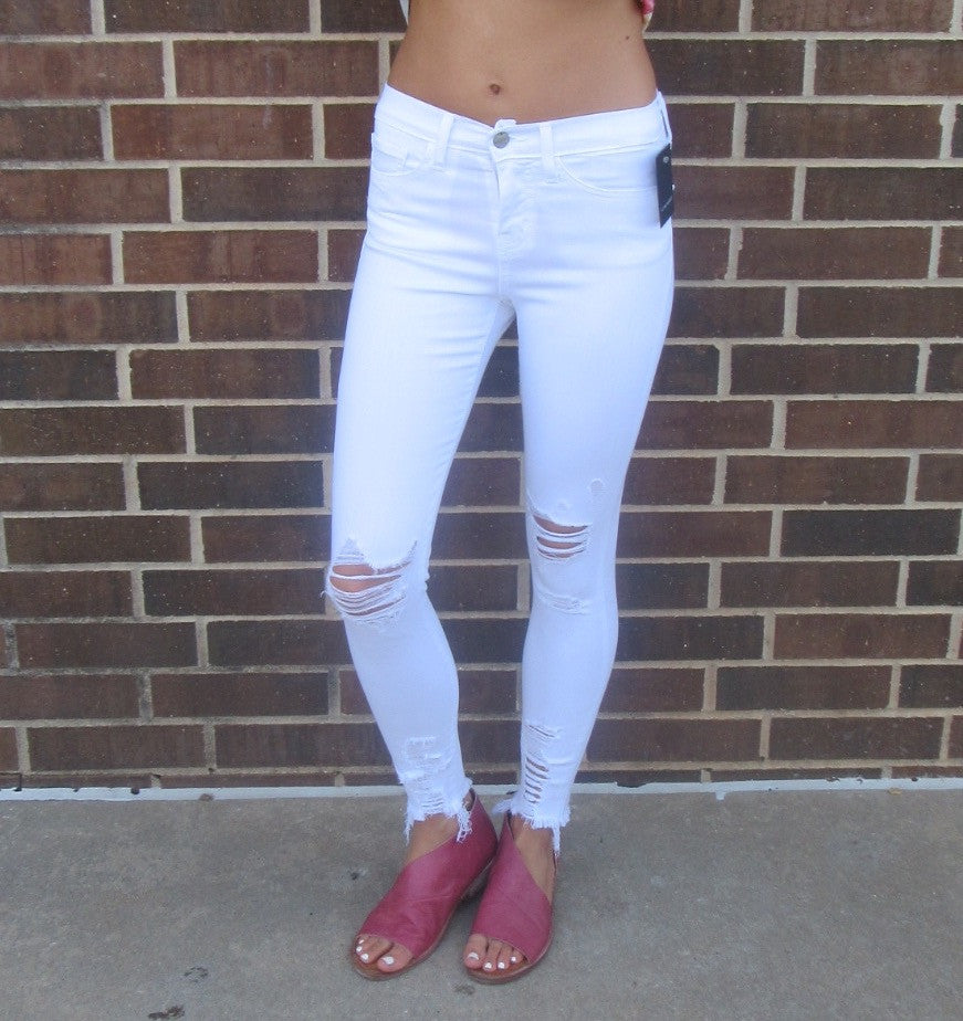 FLYING MONKEY HiRise OPTIC WHITE Distressed Ankle Skinny Jean
