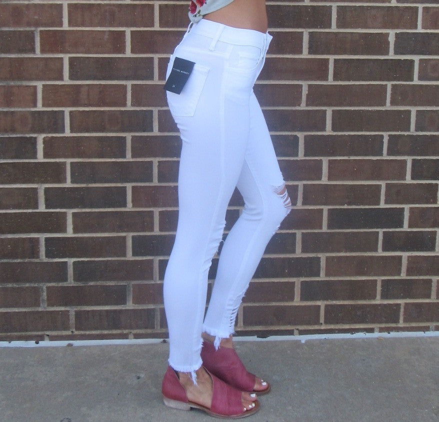 FLYING MONKEY HiRise OPTIC WHITE Distressed Ankle Skinny Jean