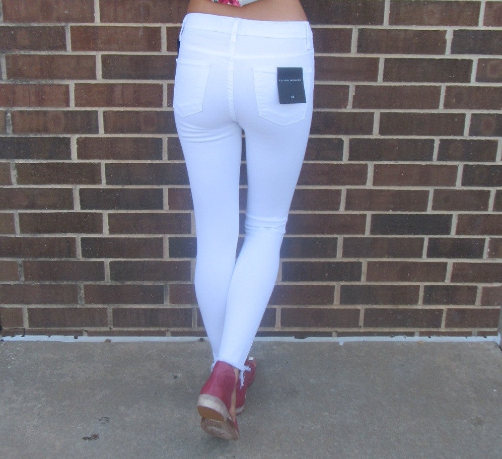 FLYING MONKEY HiRise OPTIC WHITE Distressed Ankle Skinny Jean