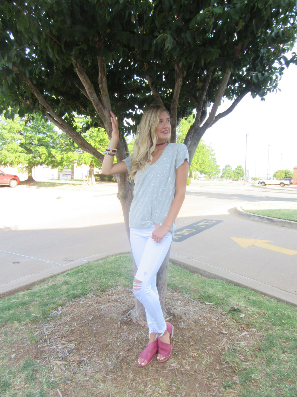 BOBI Paint Splatter WARFARE V-Neck Jersey Tee Top