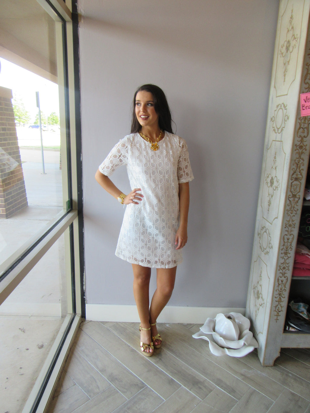 INITIATE Lace 3/4Sleeve Shift Dress