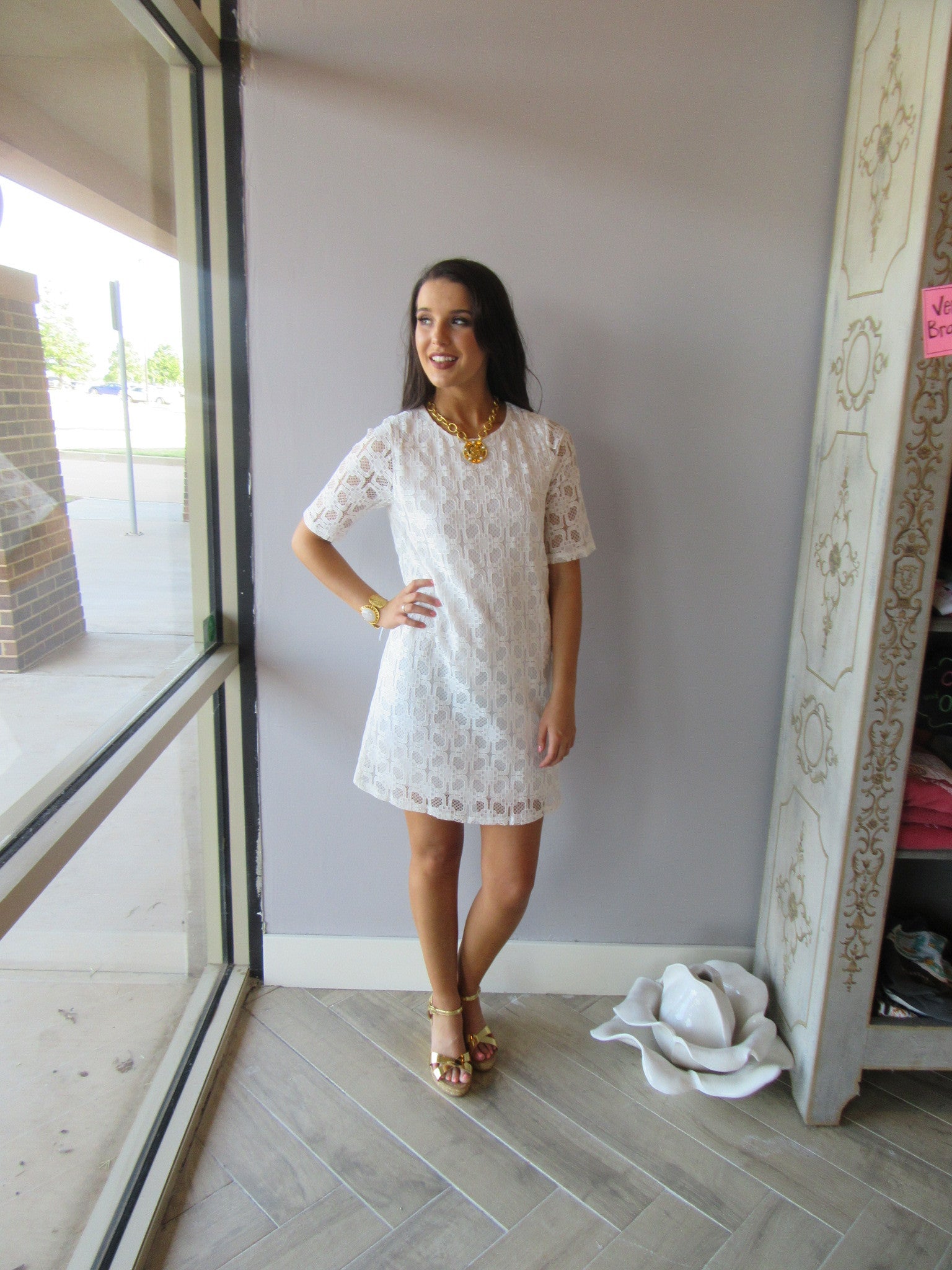 INITIATE Lace 3/4Sleeve Shift Dress