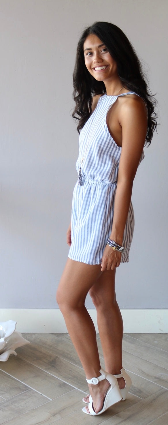Listicle SWEET SPOT Stripe HalterNeck Short Romper