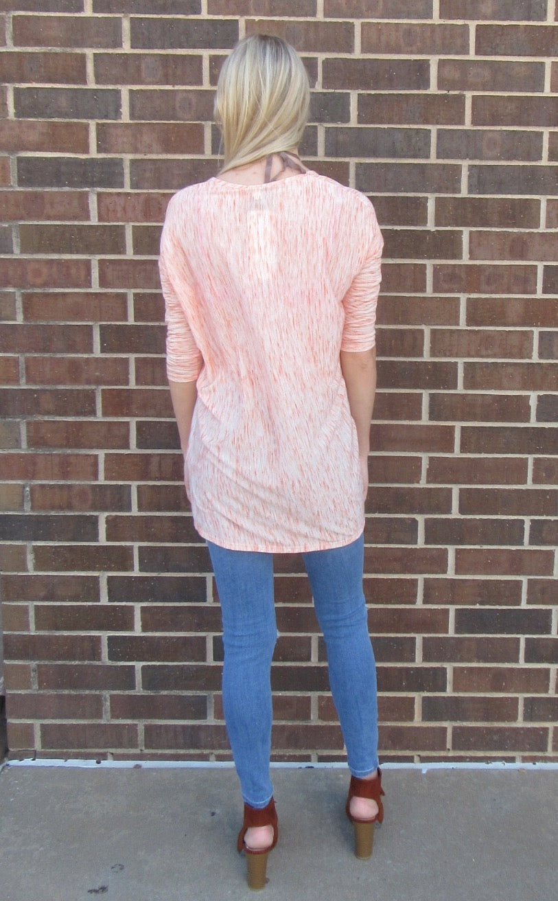 BOBI Coastline Print SHOWDOWN 3/4 Sleeve V-Neck HiLo Top