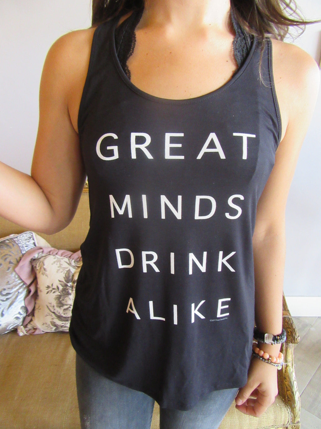 GREAT MINDS DRINK ALIKE Graphic ScoopHem Tank Top