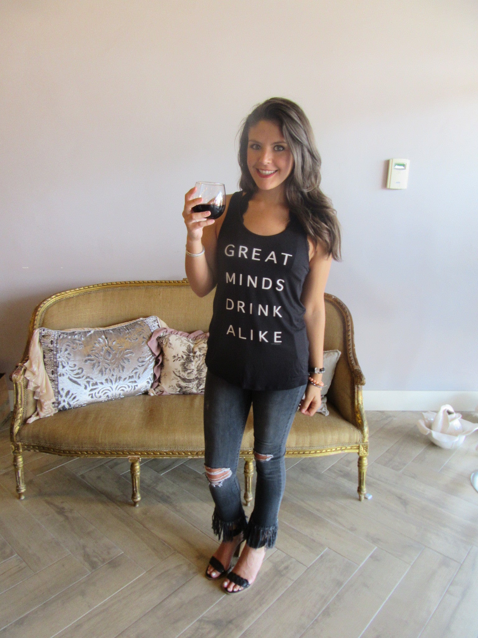 GREAT MINDS DRINK ALIKE Graphic ScoopHem Tank Top