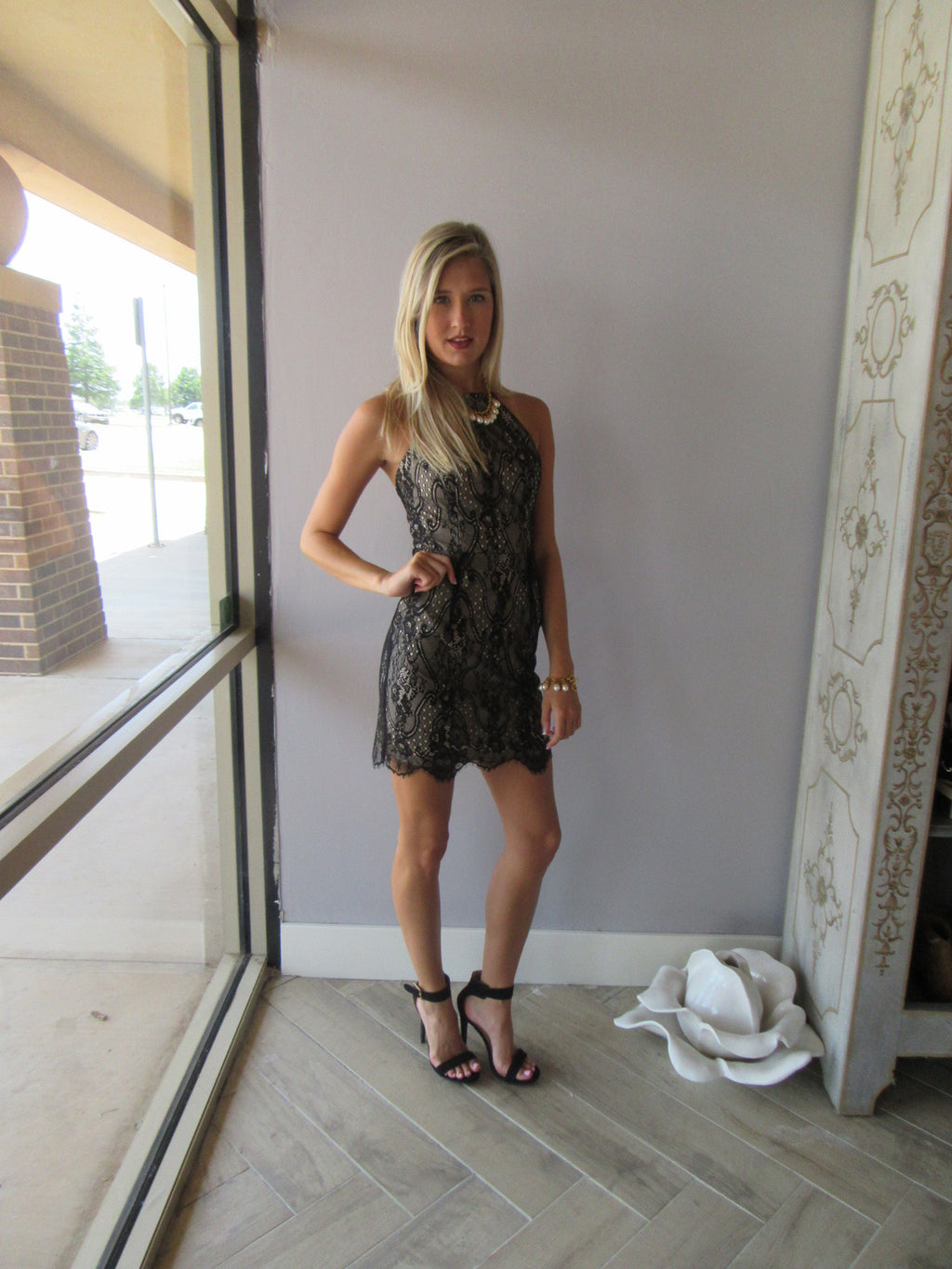 *BOBI BLACK Lace GABLES LaceUp Back Dress