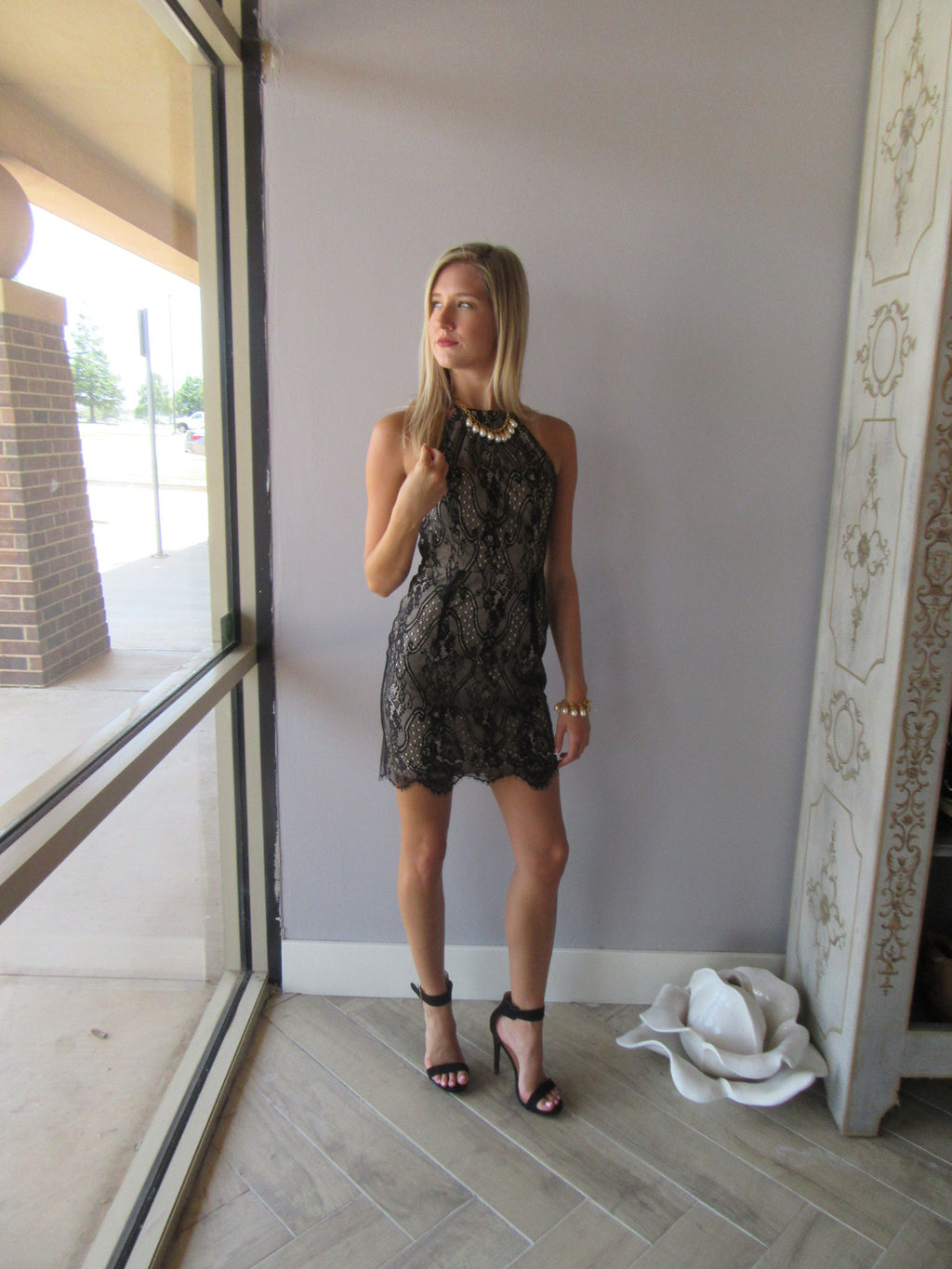 *BOBI BLACK Lace GABLES LaceUp Back Dress