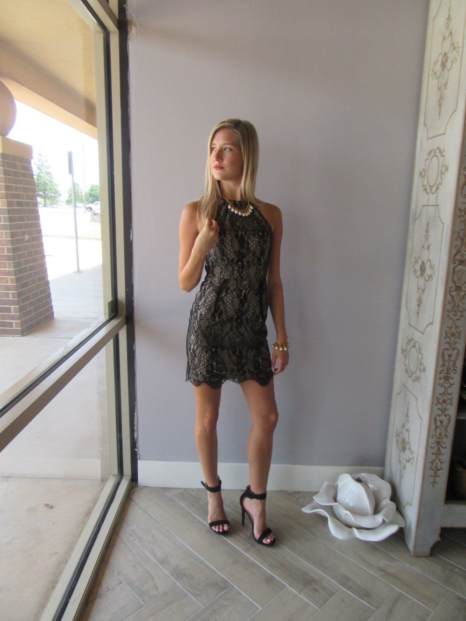 *BOBI BLACK Lace GABLES LaceUp Back Dress