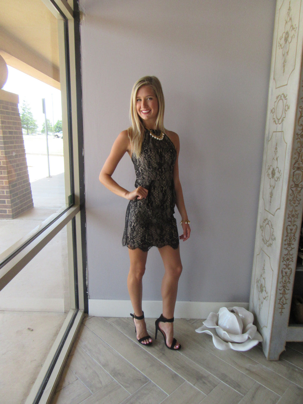 *BOBI BLACK Lace GABLES LaceUp Back Dress