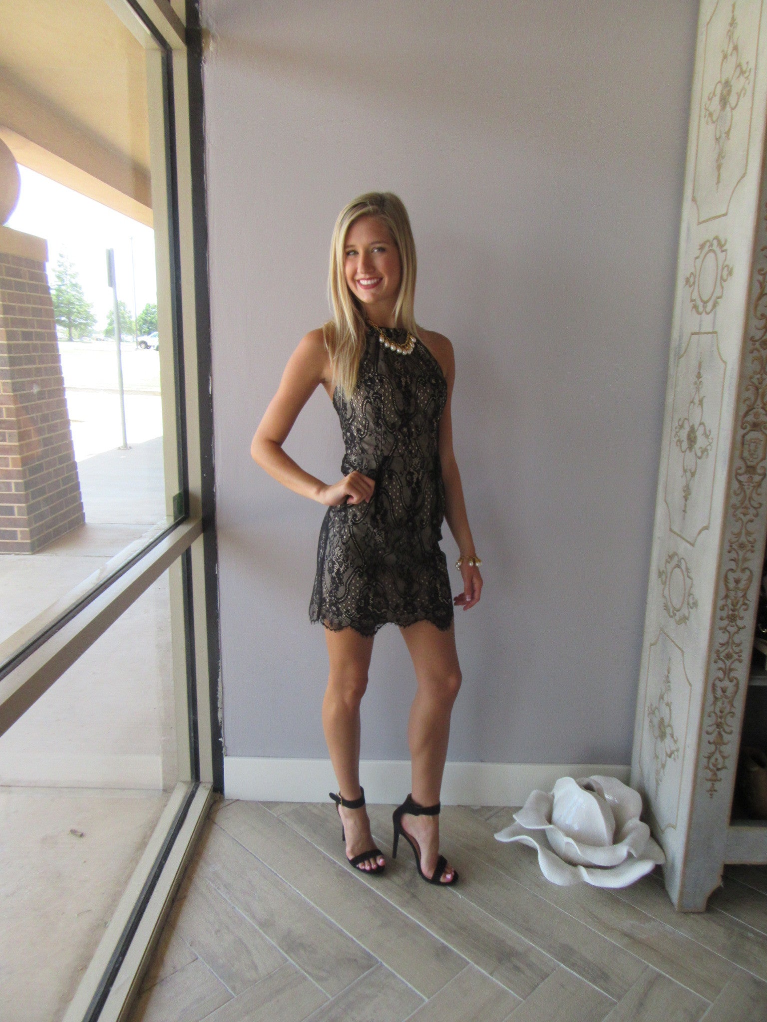 *BOBI BLACK Lace GABLES LaceUp Back Dress