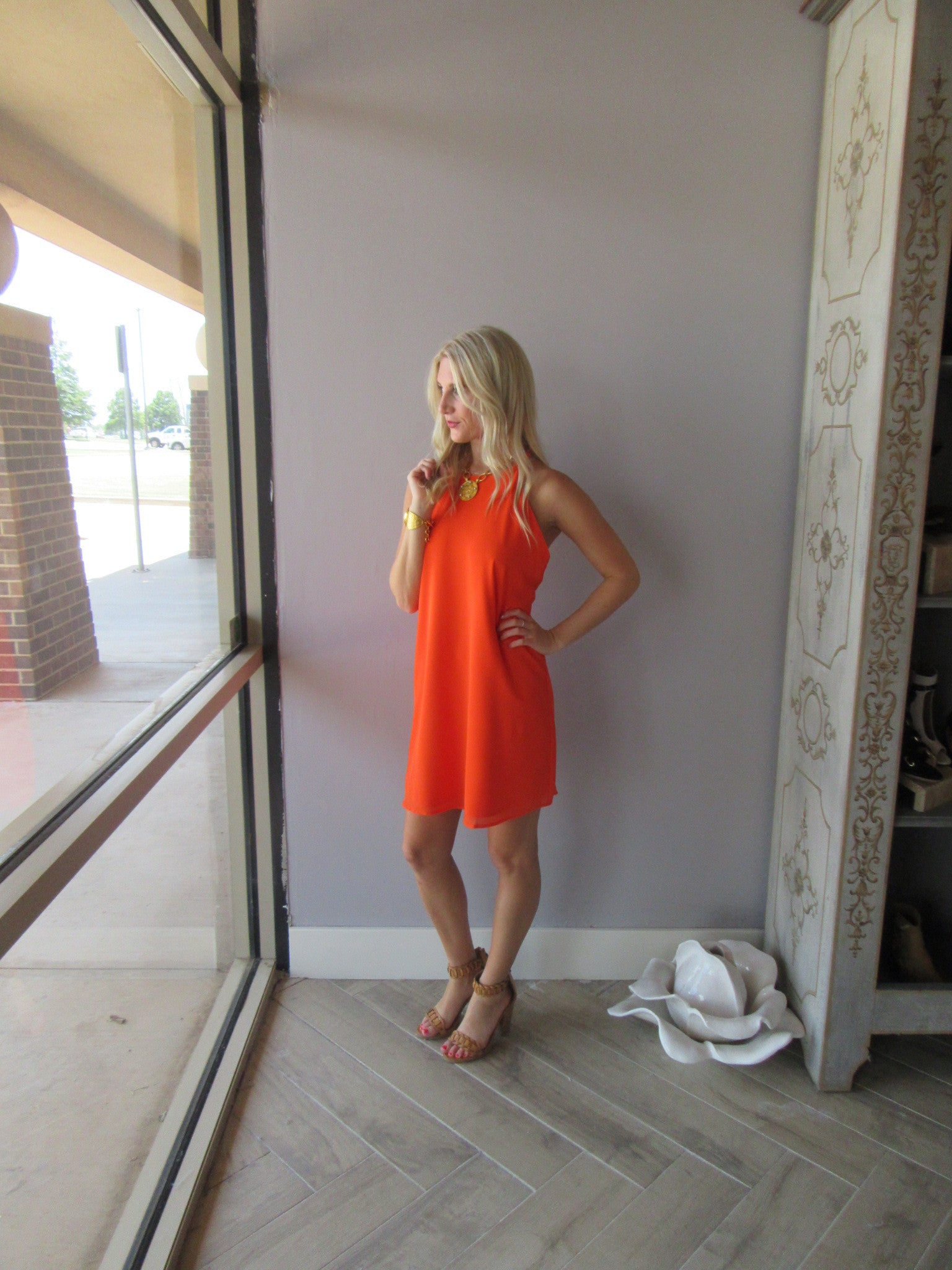 RISE UP Braided StrappyBack Chiffon Shift Dress