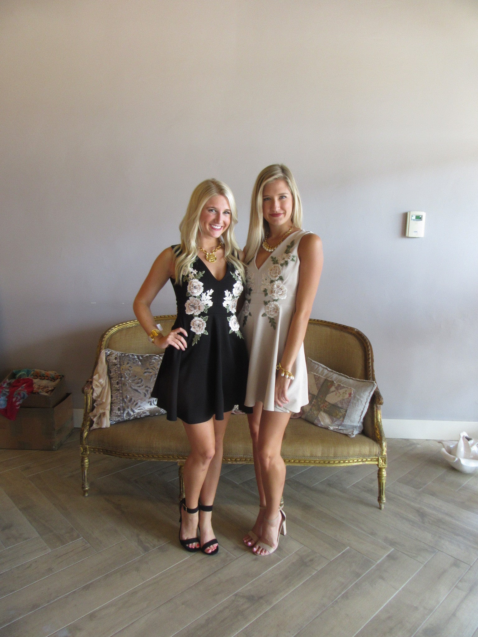 WONDROUS Floral Embroider Appliqué Skater Dress