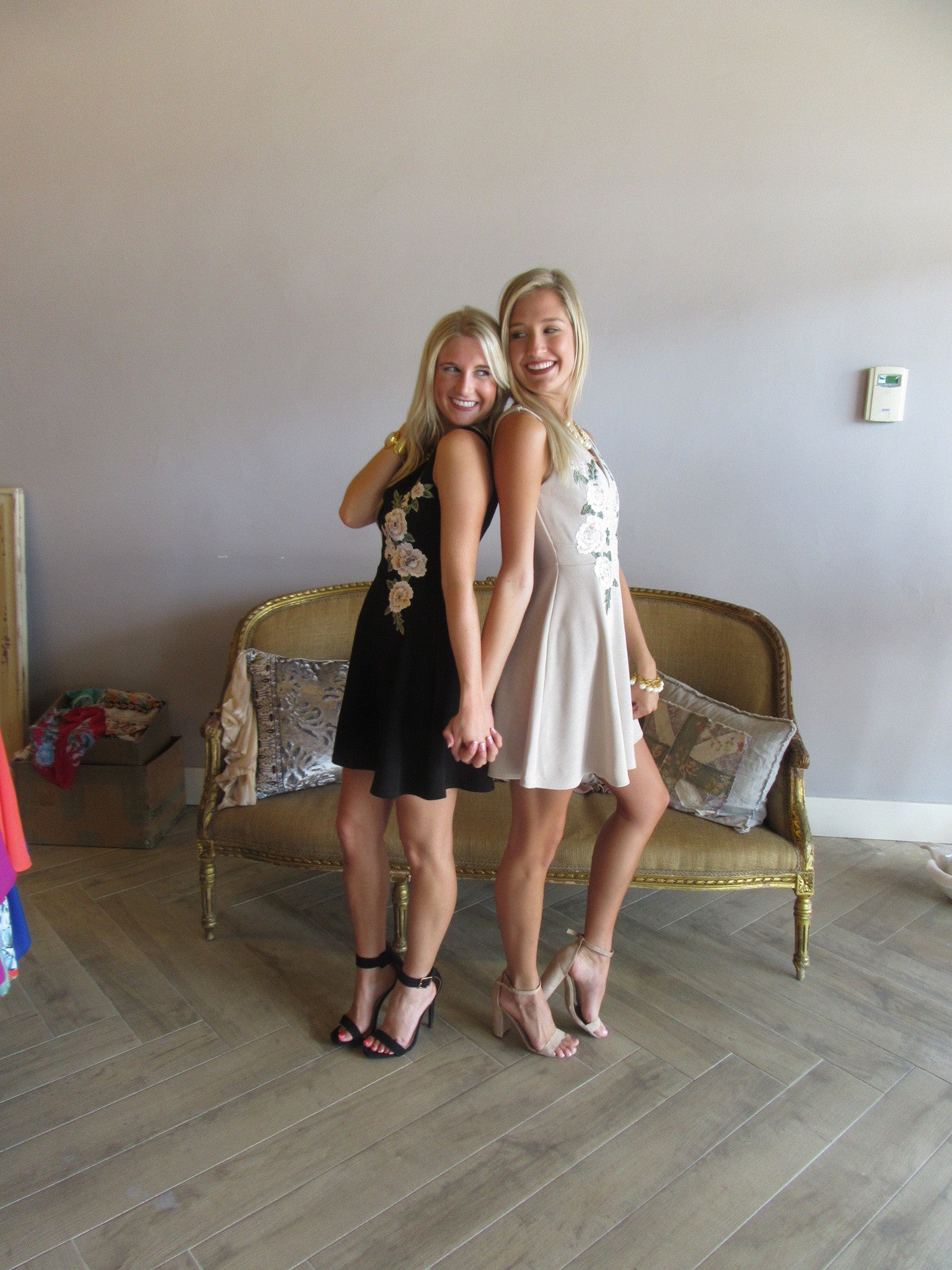 WONDROUS Floral Embroider Appliqué Skater Dress