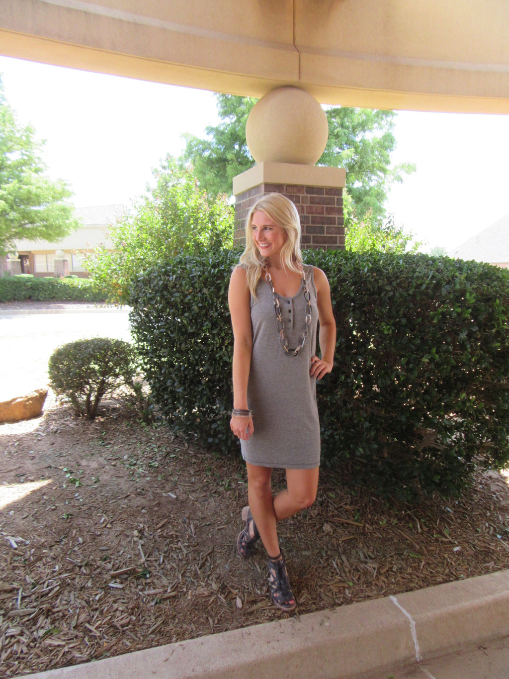 BOBI Stripe LONDON FOG Henley Neck Tank Dress