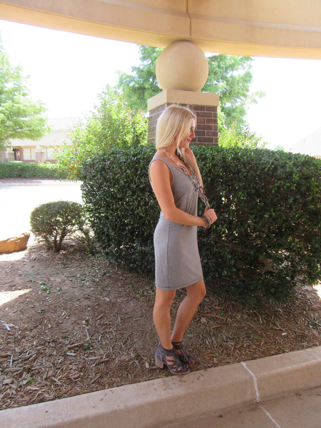 BOBI Stripe LONDON FOG Henley Neck Tank Dress