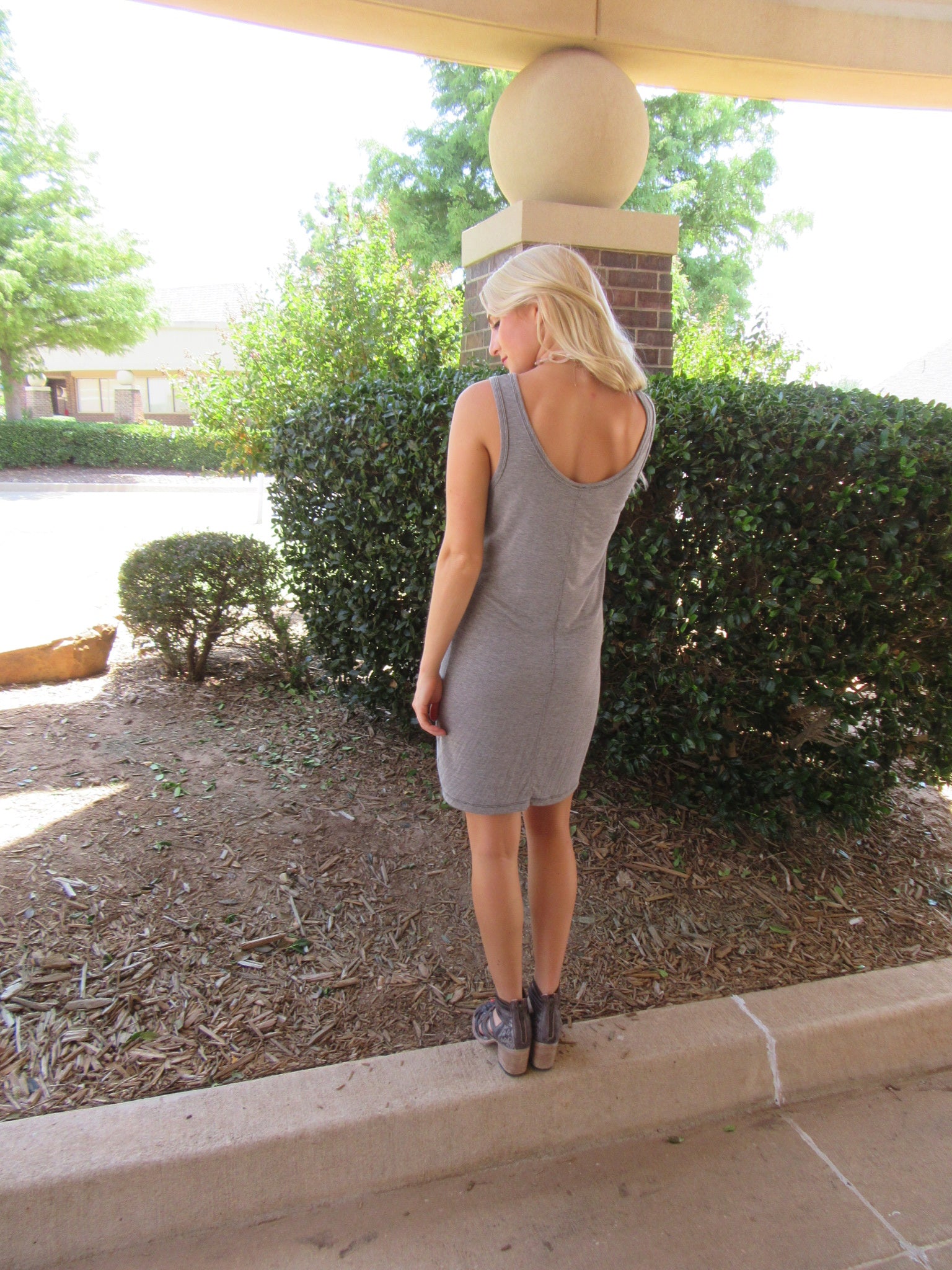 BOBI Stripe LONDON FOG Henley Neck Tank Dress