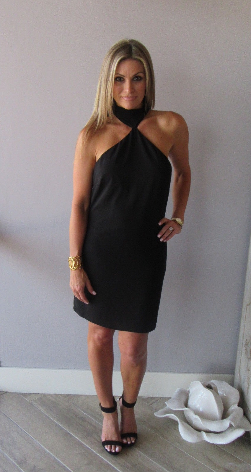 HIGH STANDARDS MockNeck Chiffon BodyCon Dress