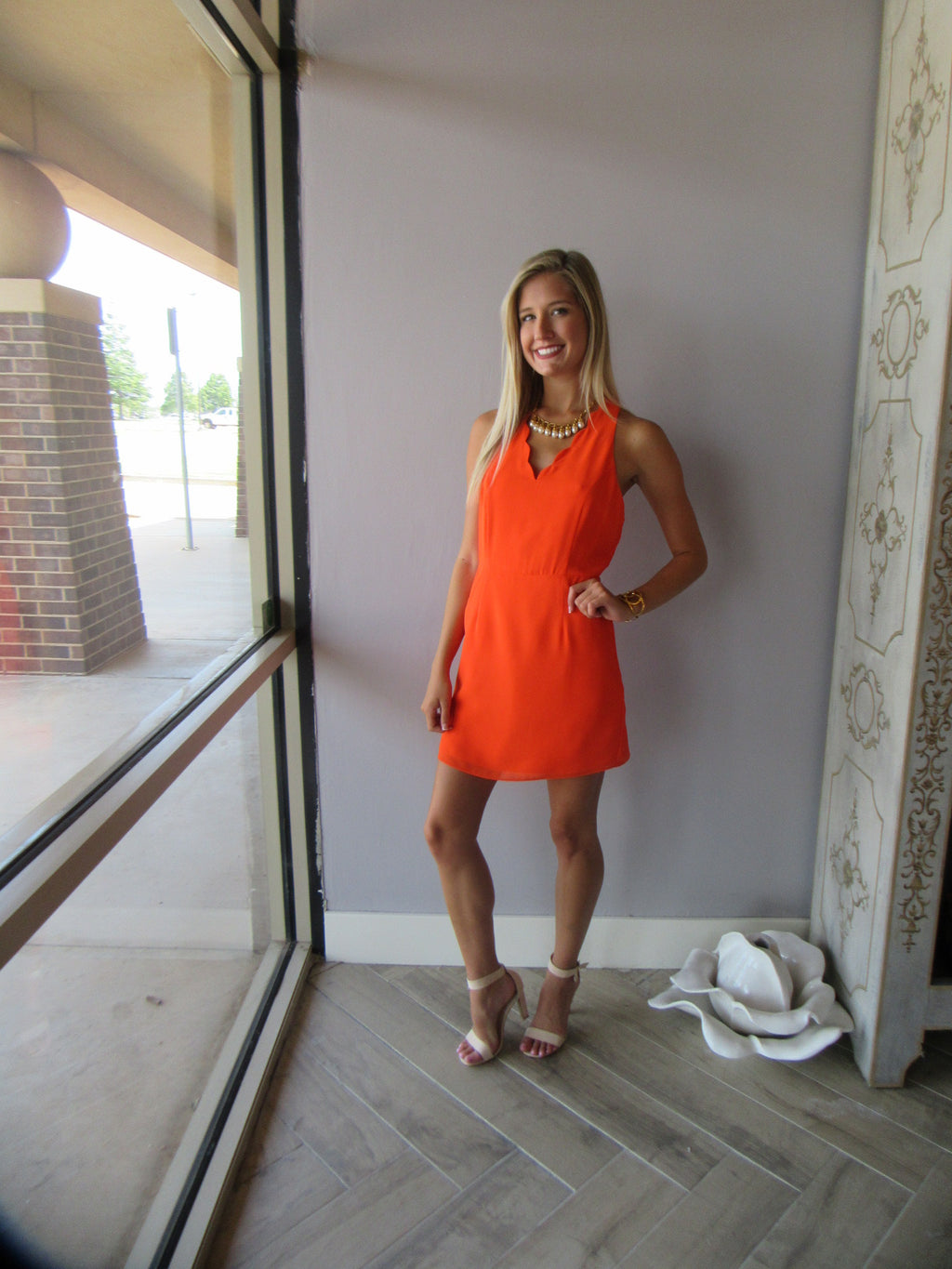 COPPER PENNY Scalloped Trim V-Neck Dress