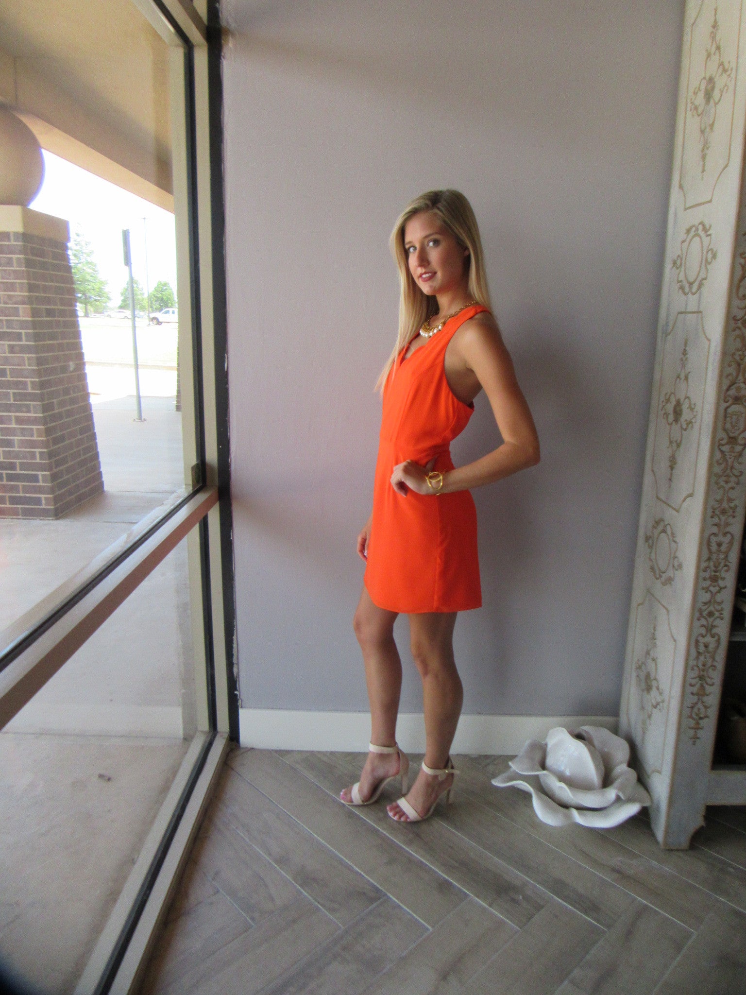 COPPER PENNY Scalloped Trim V-Neck Dress