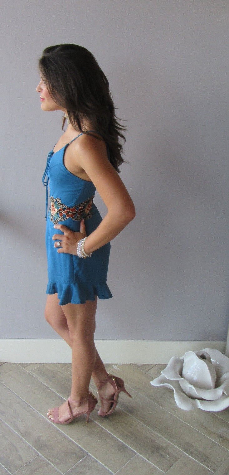 DUBAI Floral Embroider Appliqué RuffleHem Short Romper