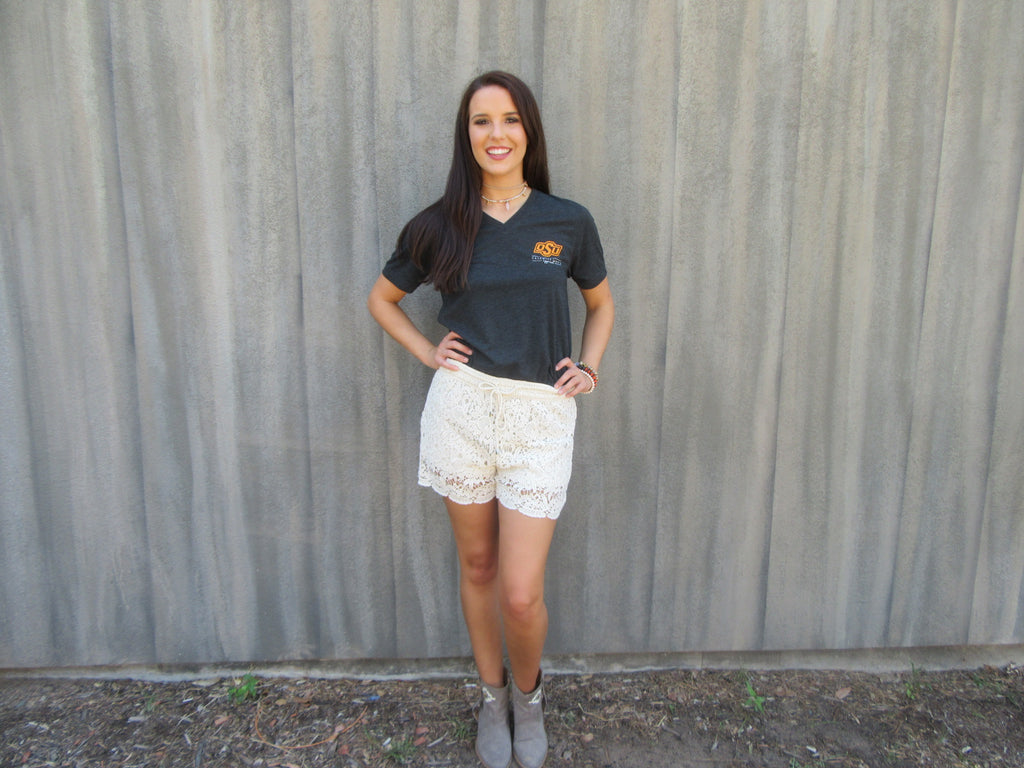 CALAMITY JANE Charcoal OSU LEOPARD BACK TriBlend V-Neck Tee Top