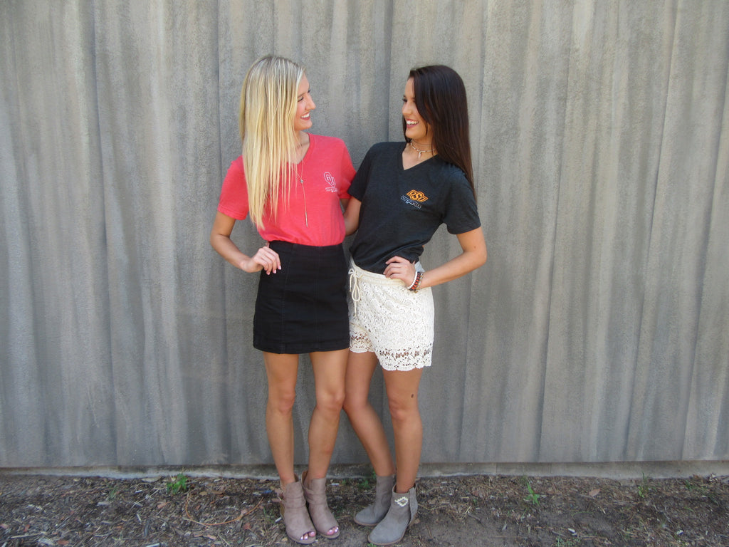 CALAMITY JANE Charcoal OSU LEOPARD BACK TriBlend V-Neck Tee Top