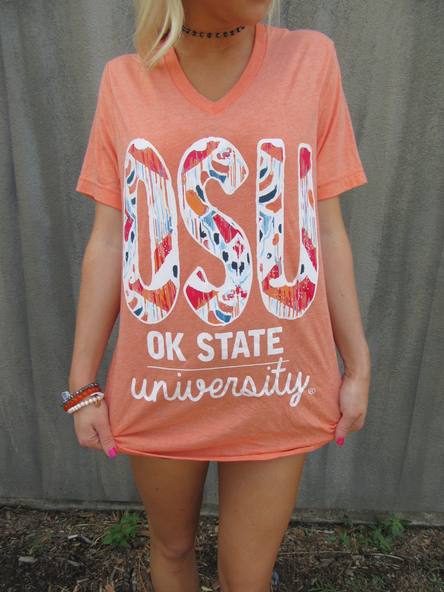 CALAMITY JANE TriBlend BALI IKAT Logo V-Neck Tee Top