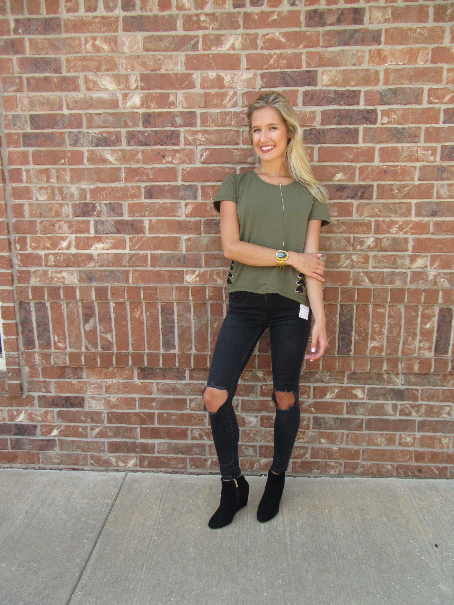 BOBI Army PATROL LaceUp Sides Knit HiLo Top