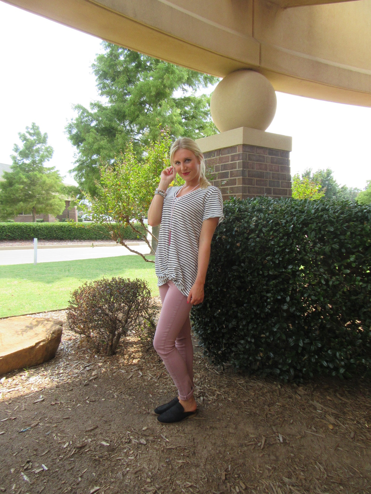 BOBI Stripe ON EDGE Knot Bottom Slub Jersey Top