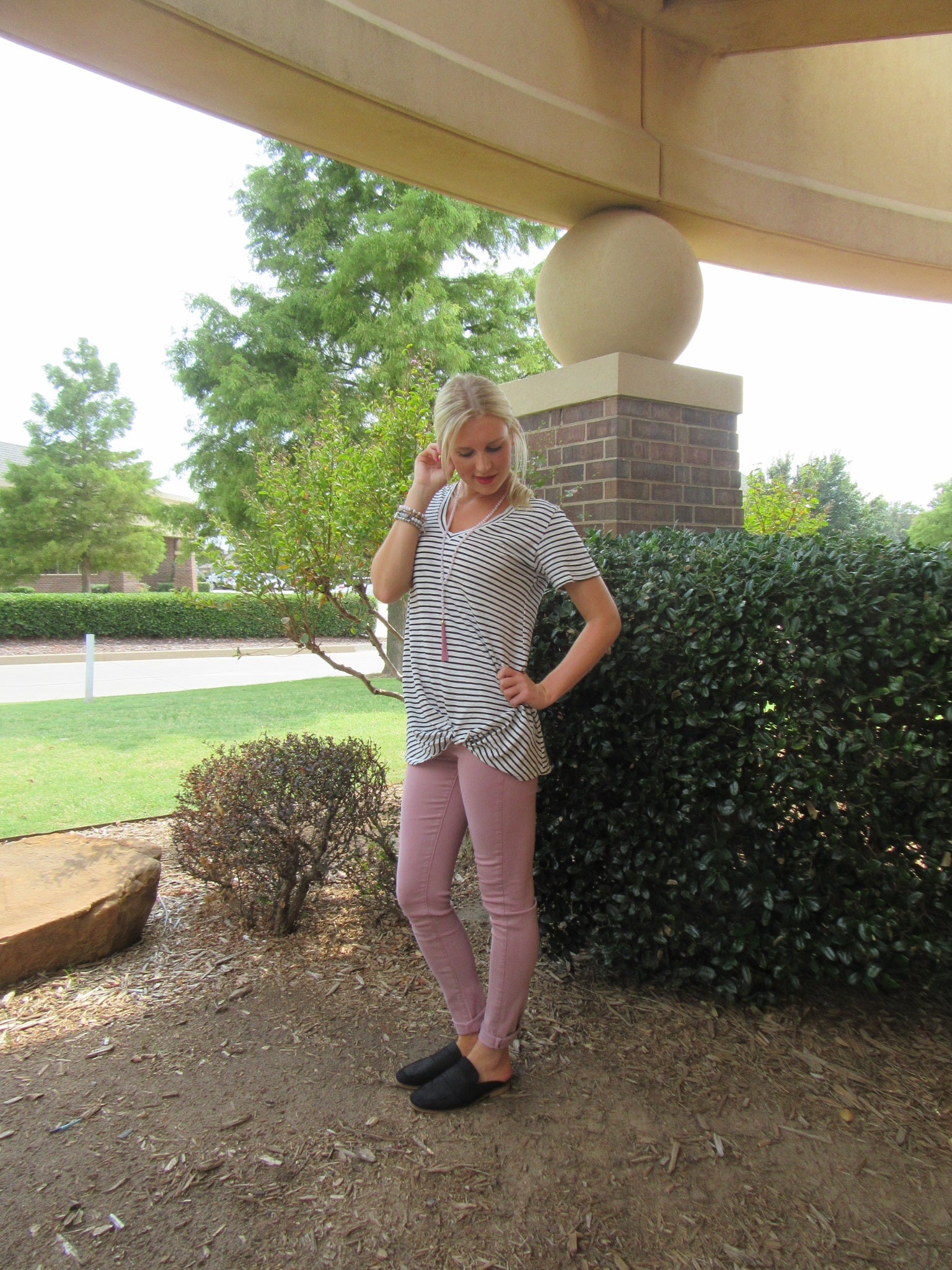 BOBI Stripe ON EDGE Knot Bottom Slub Jersey Top