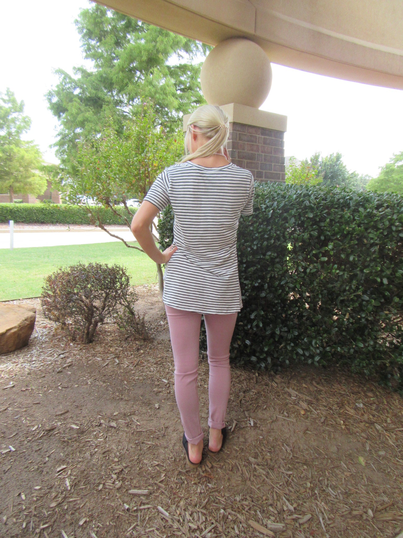 BOBI Stripe ON EDGE Knot Bottom Slub Jersey Top