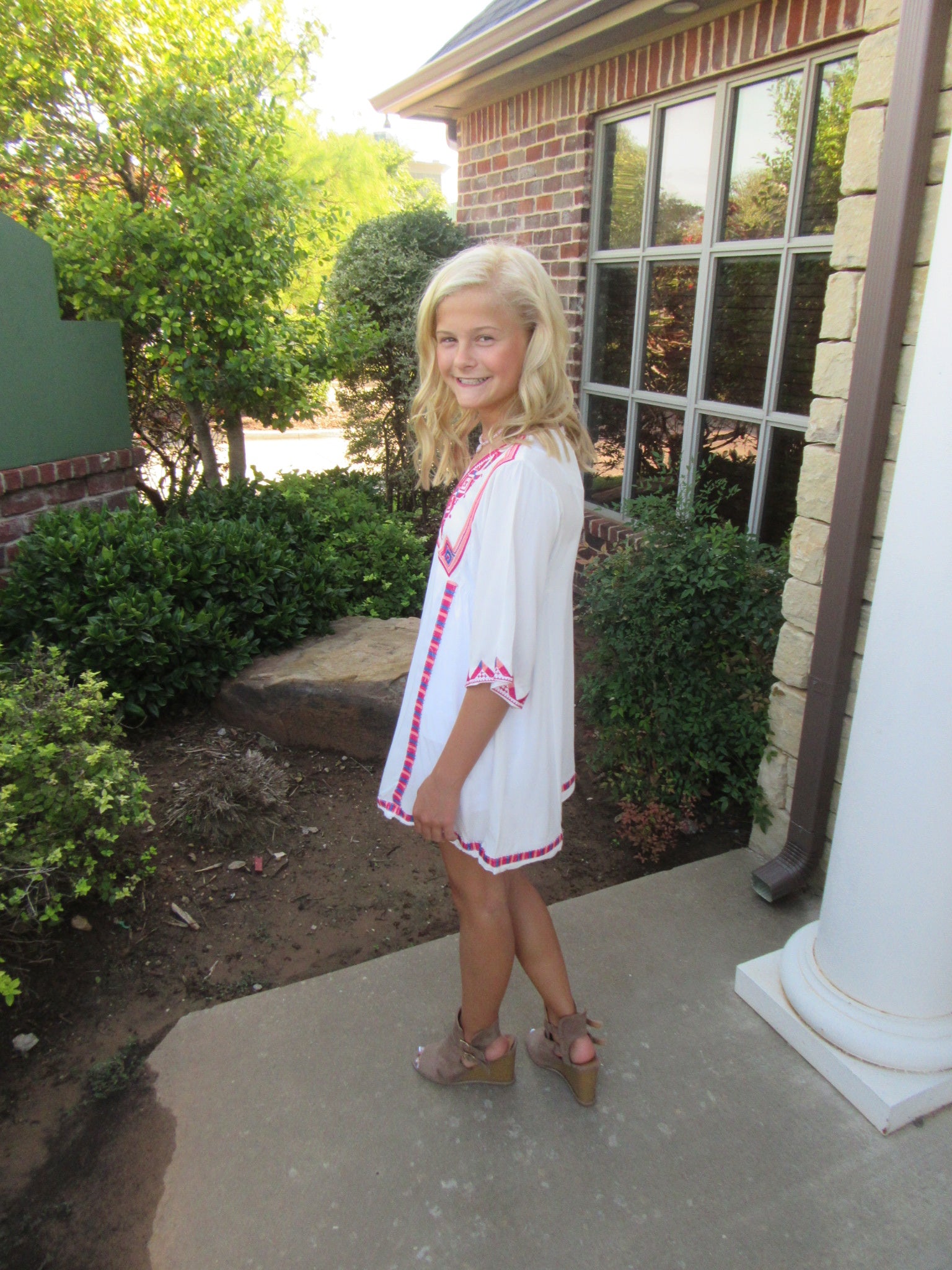 BOHO BLISS Girls Embroidered V-Neck Short BellSleeve Dress